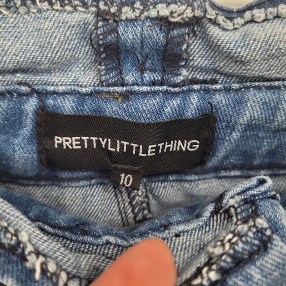 Pretty little thing womens UK 10 US 6 blue paper bag belted waist raw hem jeans - Picture 3 of 8